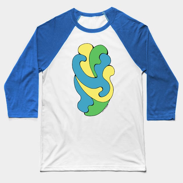 Embracing Curves (Yellow, Blue, Green) Baseball T-Shirt by AzureLionProductions